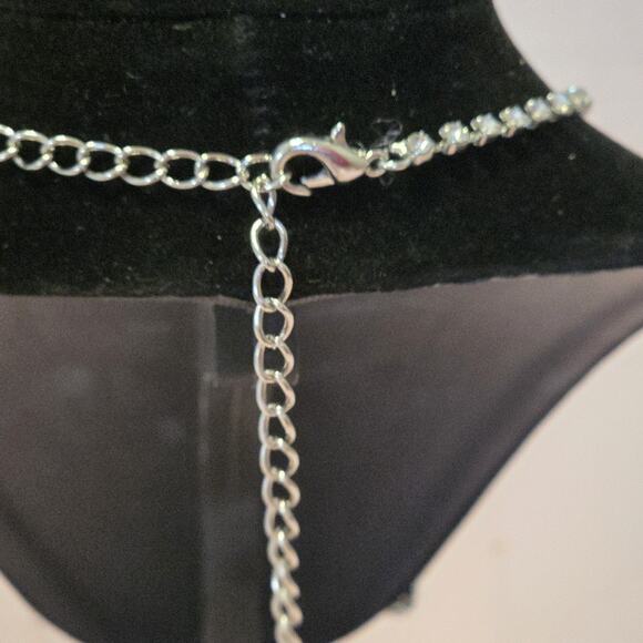 Red Glass Rhinestones Bib Drape Necklace And Earring Set Statement Party Luxury - Picture 8 of 12